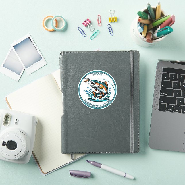 Sticker Illustration de pêche à la mouche logo Truite Surf (Couverture iPad)