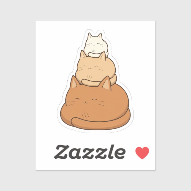 Sticker Illustration de pile de chats endormis Kawaii (Feuille)