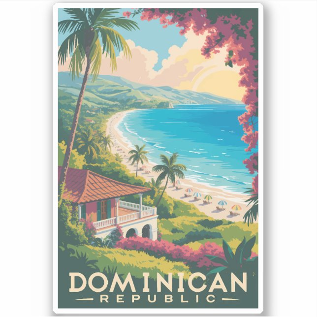 Sticker Illustration de plage de la République dominicaine (Devant)