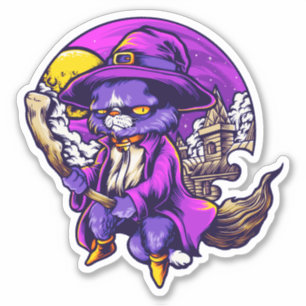Sticker Illustration de sorcière de chat Kitty volante