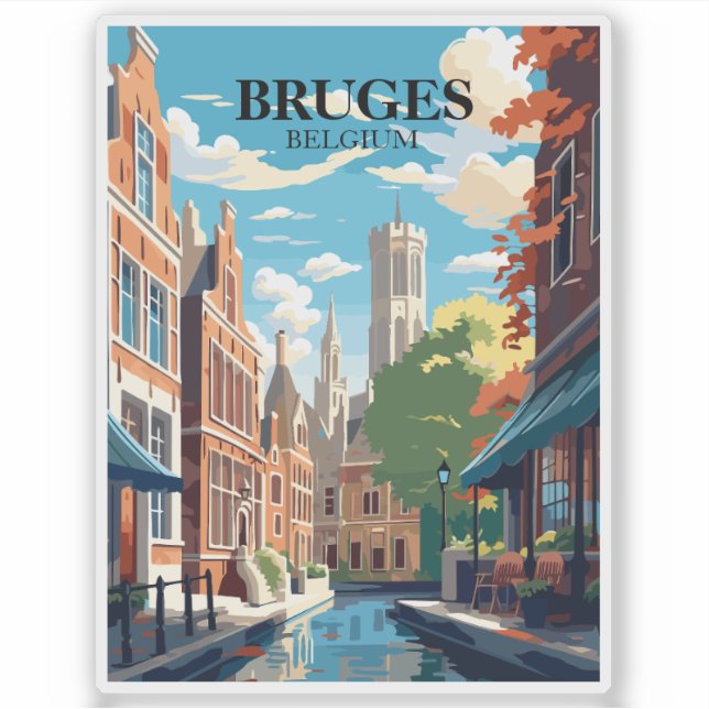 Sticker Illustration de voyage à Bruges Belgique (Devant)