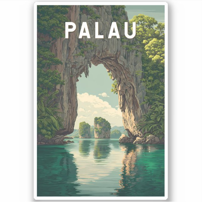 Sticker Illustration de voyage à Palaos Art vintage (Devant)