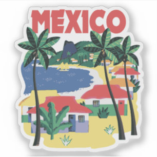 Sticker Illustration de voyage au Mexique vintage avec scè