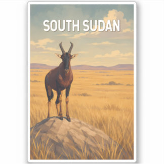 Sticker Illustration de voyage au Soudan du Sud Art vintag