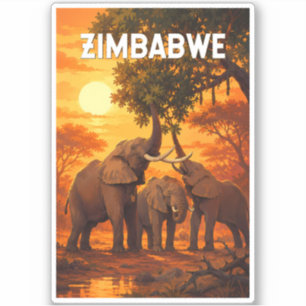 Sticker Illustration de voyage au Zimbabwe Art vintage