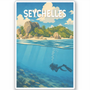 Sticker Illustration de voyage aux Seychelles Art vintage
