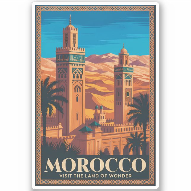 Sticker Illustration de voyage dans le désert marocain Art (Devant)