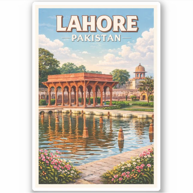 Sticker Illustration de voyage dans les jardins de Lahore  (Devant)
