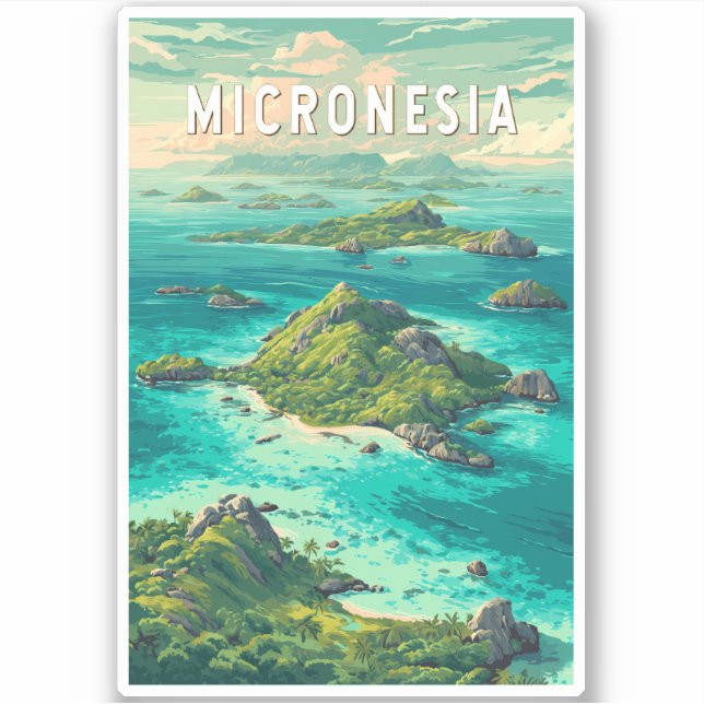 Sticker Illustration de voyage d'art vintage de Micronésie (Devant)