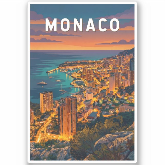Sticker Illustration de voyage d'art vintage de Monaco (Devant)