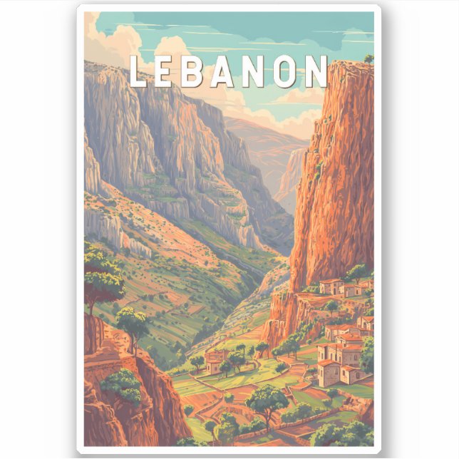 Sticker Illustration de voyage d'art vintage du Liban (Devant)