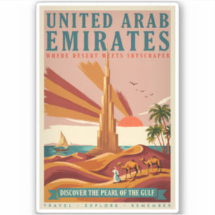 Sticker Illustration de voyage de chameau de Burj Khalifa