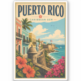 Sticker Illustration de voyage de la côte de Porto Rico Ar