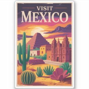 Sticker Illustration de voyage de la culture mexicaine vin