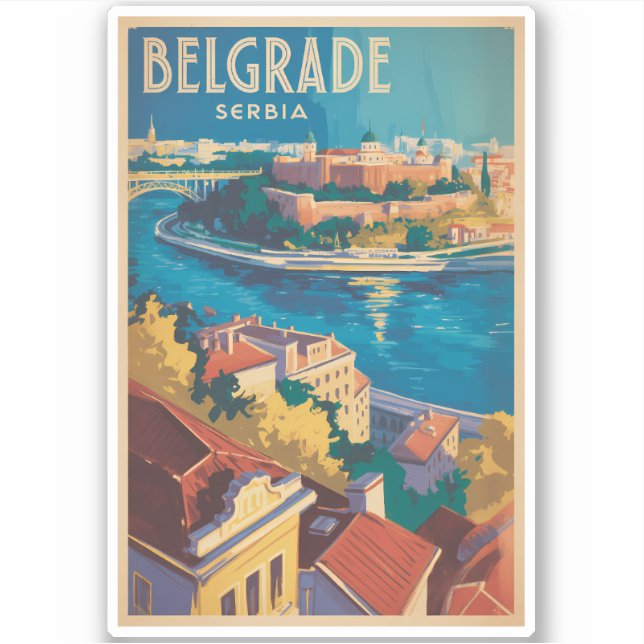 Sticker Illustration de voyage de la rivière de Belgrade S (Devant)