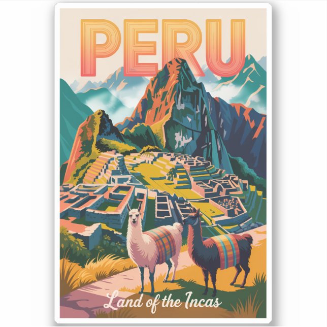 Sticker Illustration de voyage de Machu Picchu au Pérou Ar (Devant)