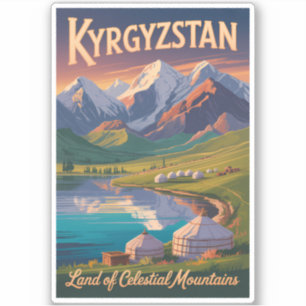 Sticker Illustration de voyage de montagnes du Kirghizista
