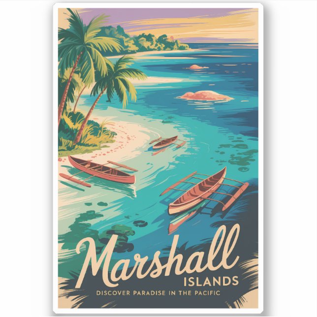 Sticker Illustration de voyage des côtes des îles Marshall (Devant)