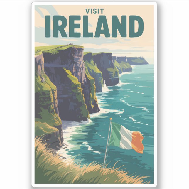 Sticker Illustration de voyage des falaises de Moher en Ir (Devant)
