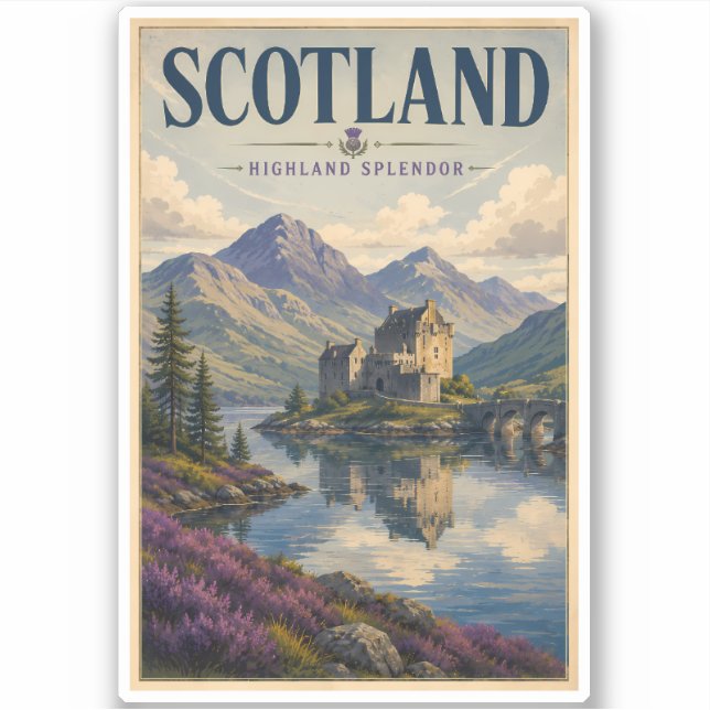 Sticker Illustration de voyage des Highlands écossais (Devant)