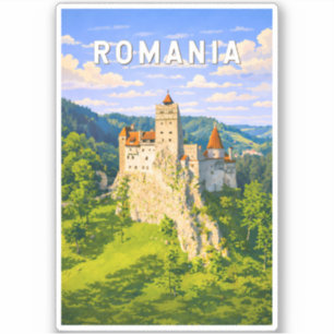 Sticker Illustration de voyage en Roumanie Art vintage