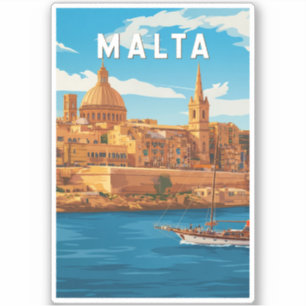 Sticker Illustration de voyage vintage à Malte