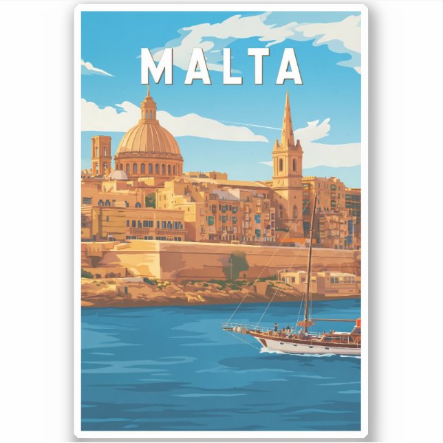 Sticker Illustration de voyage vintage à Malte (Devant)