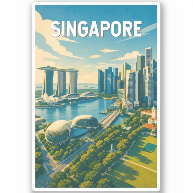 Sticker Illustration de voyage vintage à Singapour (Devant)