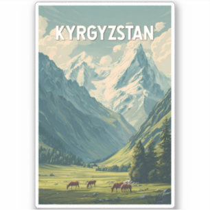 Sticker Illustration de voyage vintage au Kirghizistan