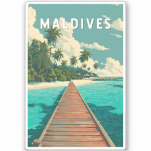 Sticker Illustration de voyage vintage aux Maldives