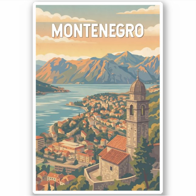 Sticker Illustration de voyage vintage du Monténégro (Devant)
