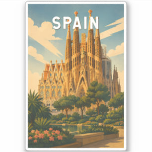 Sticker Illustration de voyage vintage en Espagne