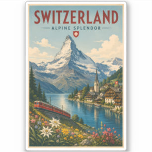Sticker Illustration de voyage vintage en Suisse