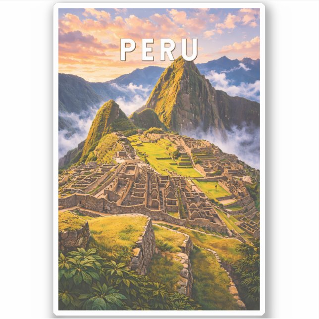 Sticker Illustration de voyage vintage Pérou (Devant)