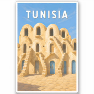 Sticker Illustration de voyage vintage sur la Tunisie