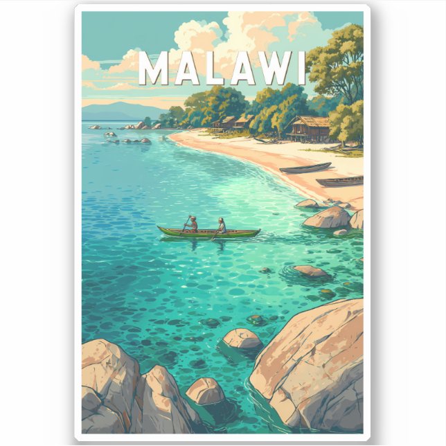 Sticker Illustration de voyage vintage sur le Malawi (Devant)
