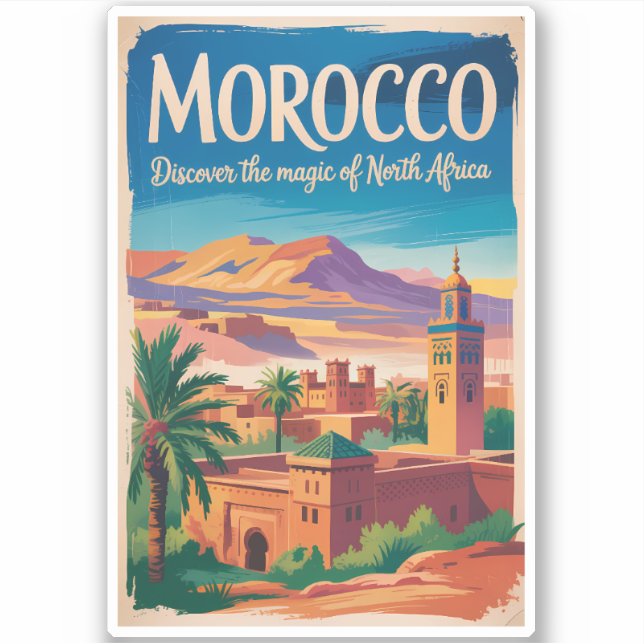 Sticker Illustration de voyage vintage sur le Maroc (Devant)