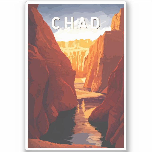 Sticker Illustration de voyage vintage sur le Tchad (Devant)