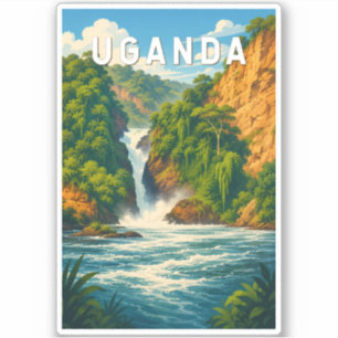 Sticker Illustration de voyage vintage sur l'Ouganda
