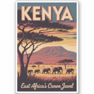 Sticker Illustration d'éléphants kenyans Art de voyage vin