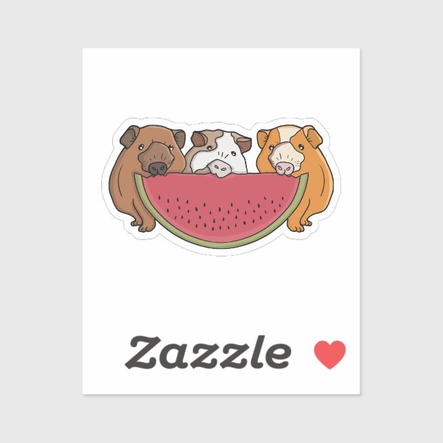 Sticker Illustration des Cochons de Guinée et de la pastèq (Feuille)