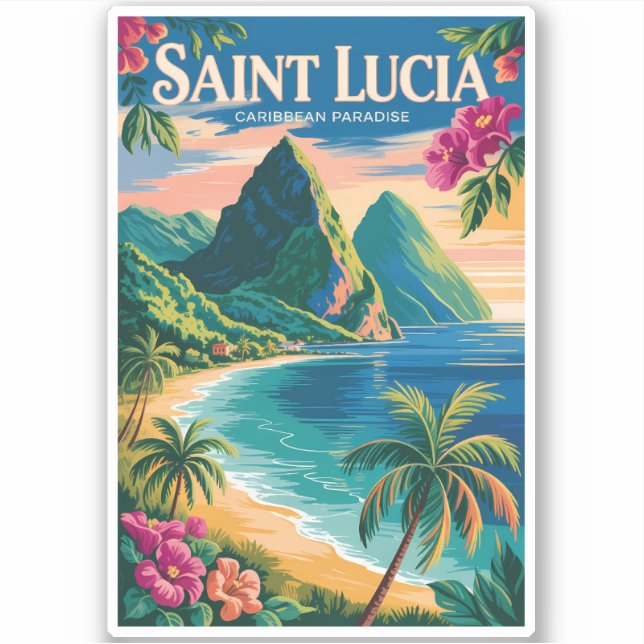 Sticker Illustration des Pitons de Sainte-Lucie Art de voy (Devant)