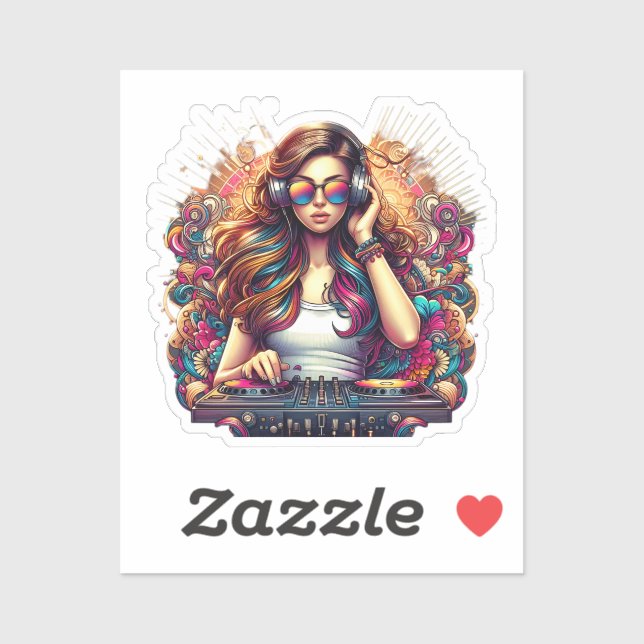 Sticker Illustration Dj Girl Vibrant (Feuille)
