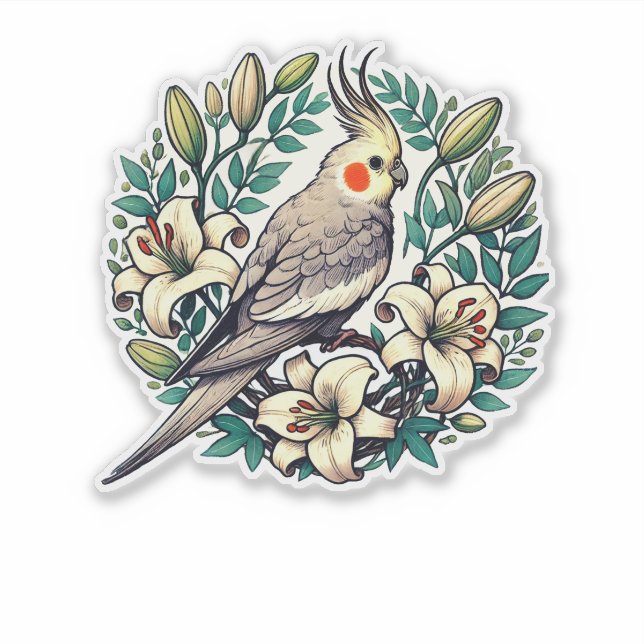 Sticker Illustration d'oiseaux de Cockatiel (Devant)
