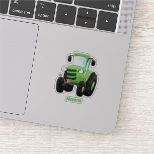 Sticker Illustration du joli joyeux tracteur agricole vert