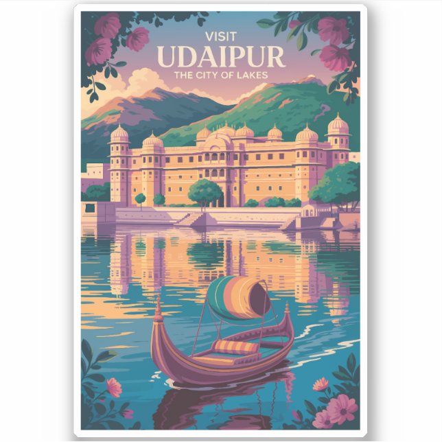 Sticker Illustration du Palais de l'Inde d'Udaipur Art du  (Devant)