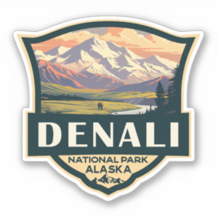 Sticker Illustration du parc national de Denali Voyage Vin