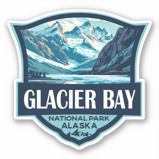 Sticker Illustration du parc national de Glacier Bay Retro (Devant)