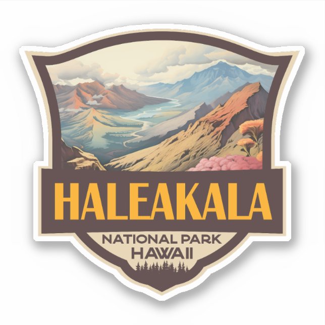 Sticker Illustration du parc national Haleakala Badge rétr (Devant)