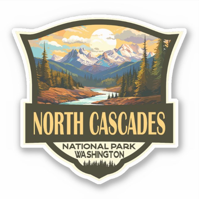 Sticker Illustration du parc national North Cascades Voyag (Devant)